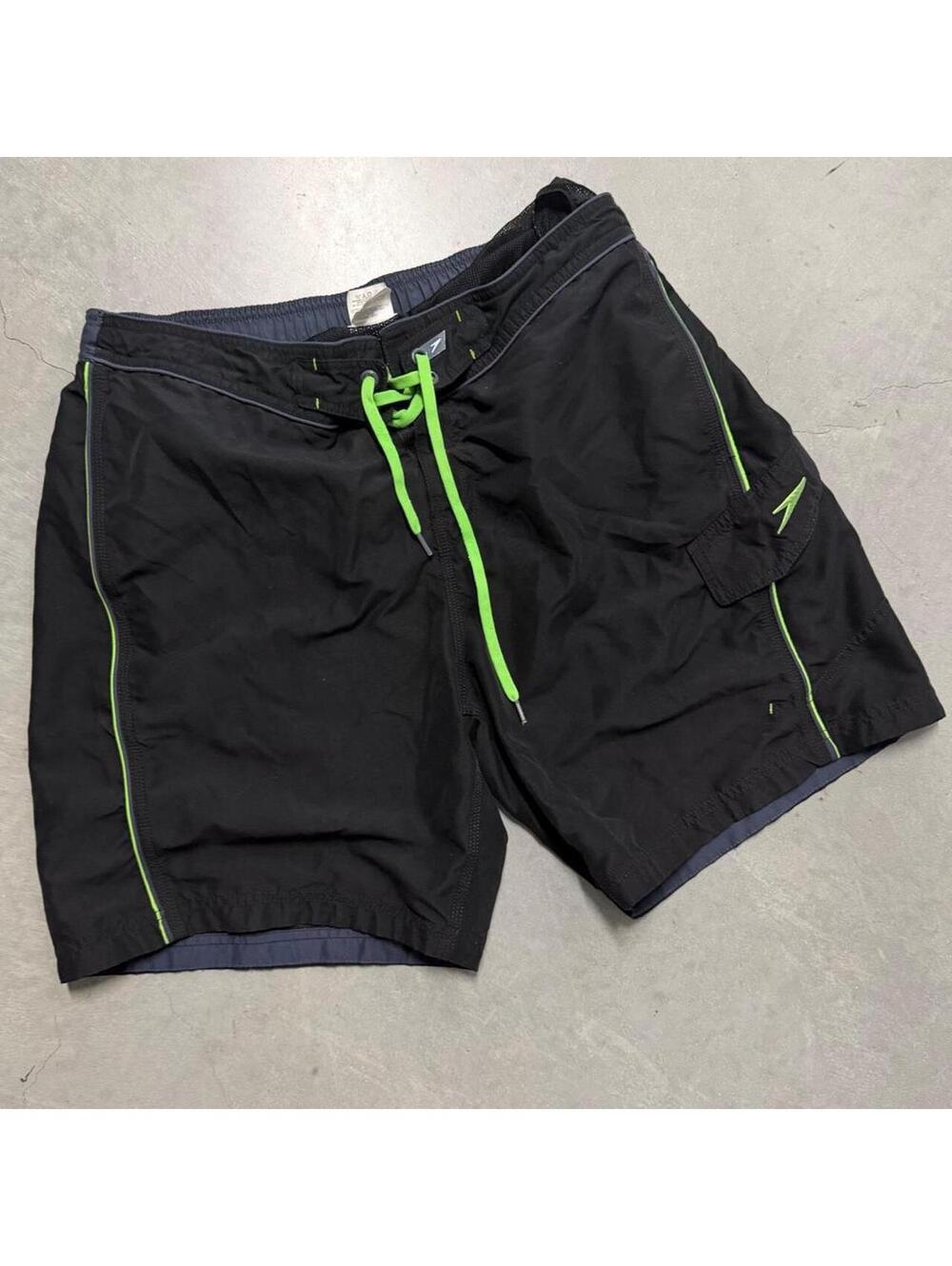 2000s Speed Black and Neon Men's Swimshorts